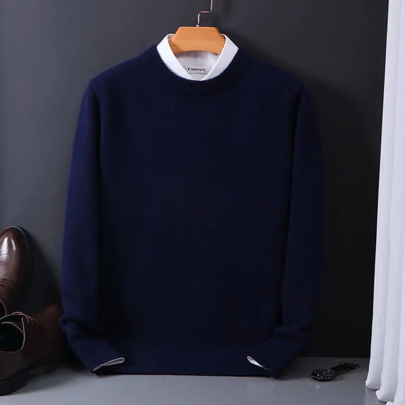 Men Sweatshirt | Classic Fit Crew Neck Fine Knit Pull - Evergreen Outfits- Sweaters