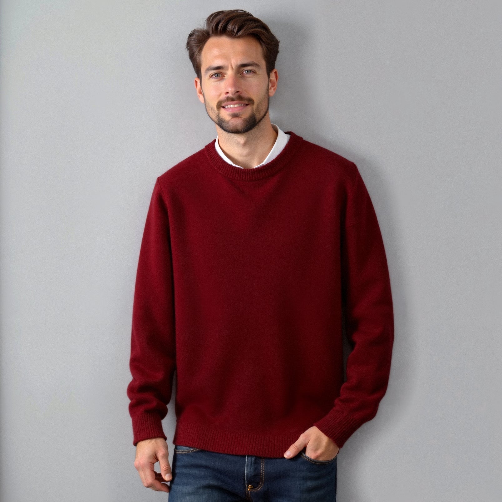 Men Sweatshirt | Classic Fit Crew Neck Fine Knit Pull - Evergreen Outfits- Sweaters