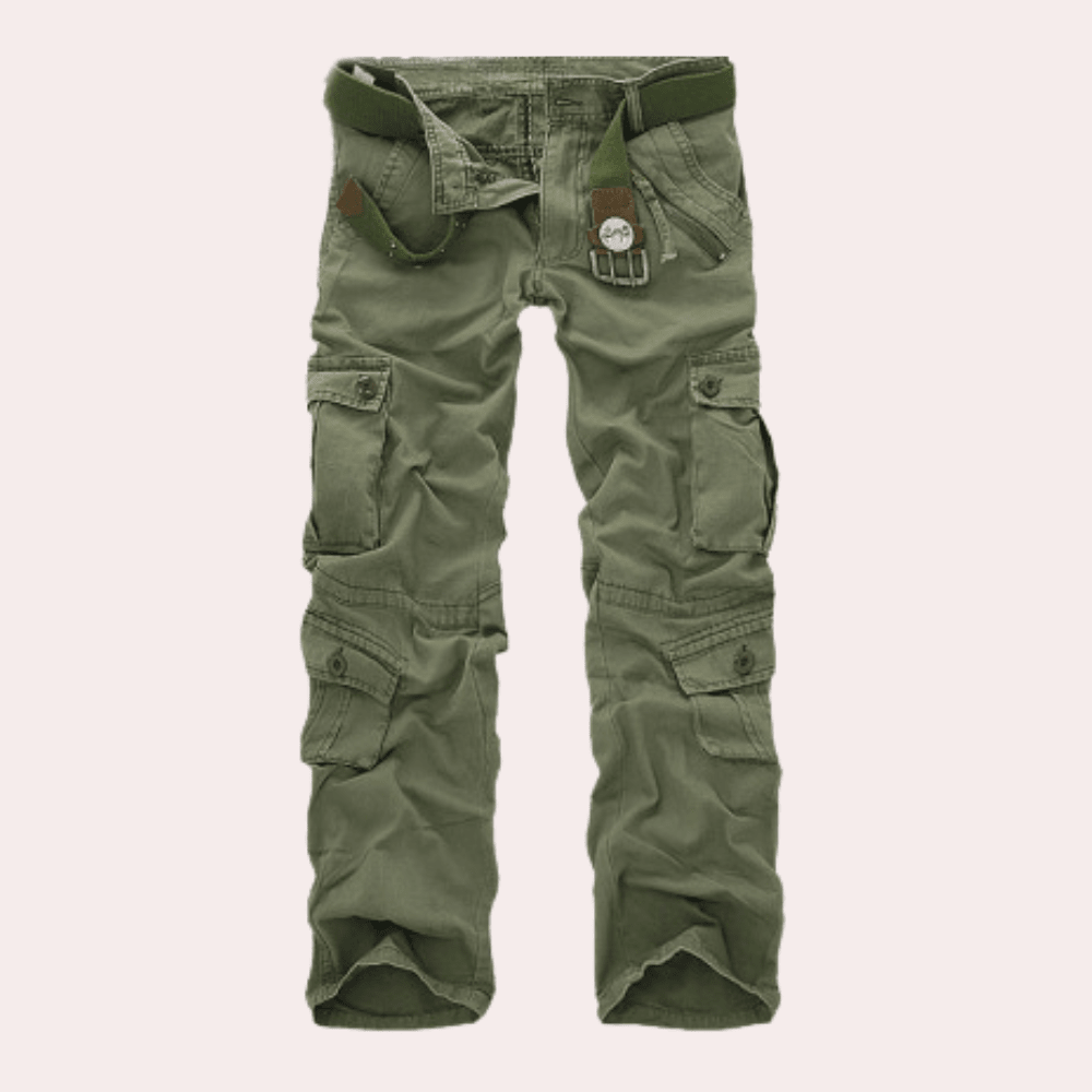 Men Trousers | Multiple Patch Pockets with Belt Loop Waistband - Evergreen Outfits- Trousers