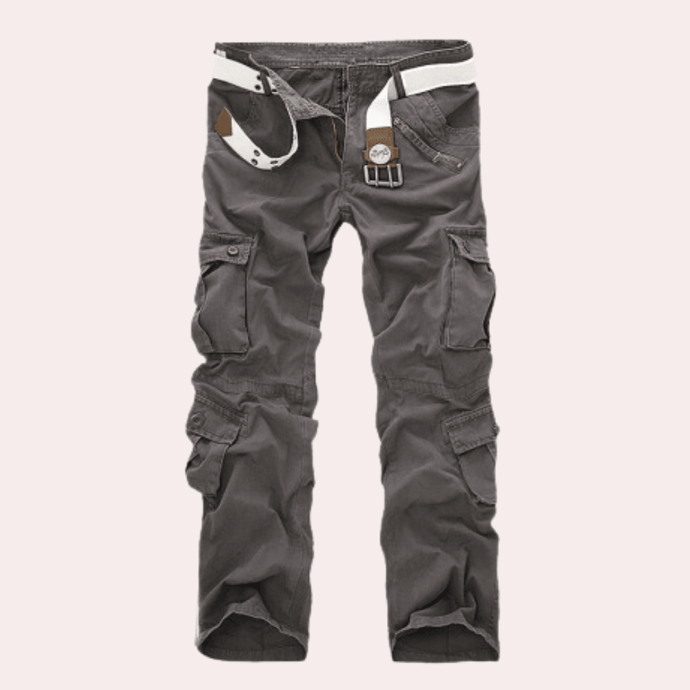 Men Trousers | Multiple Patch Pockets with Belt Loop Waistband - Evergreen Outfits- Trousers