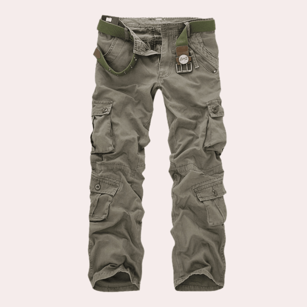 Men Trousers | Multiple Patch Pockets with Belt Loop Waistband - Evergreen Outfits- Trousers