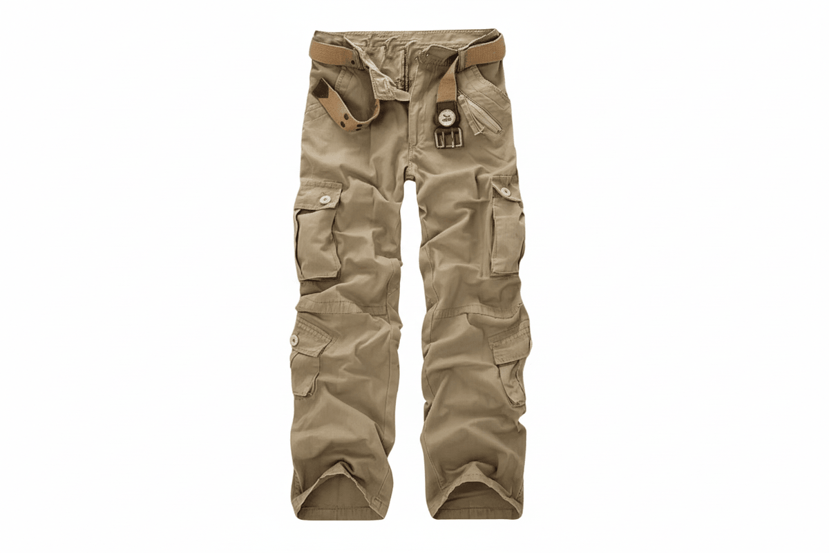 Men Trousers | Multiple Patch Pockets with Belt Loop Waistband - Evergreen Outfits- Trousers