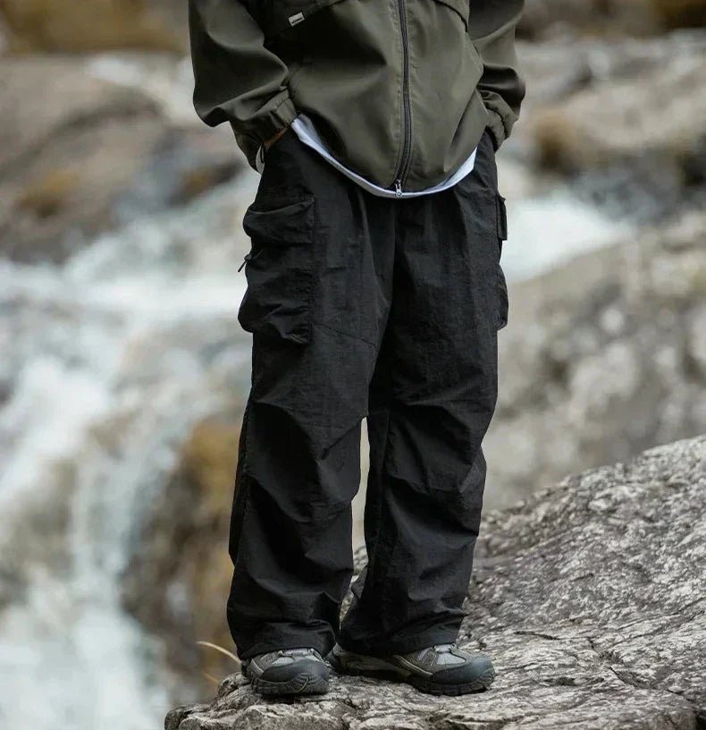 Men Trousers | Relaxed Fit with Cargo Pockets and Elastic Waist - Evergreen Outfits- Trousers