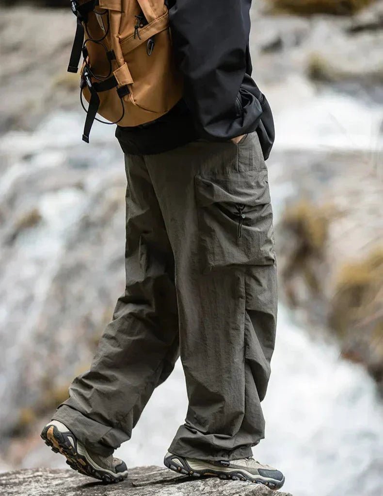 Men Trousers | Relaxed Fit with Cargo Pockets and Elastic Waist - Evergreen Outfits- Trousers