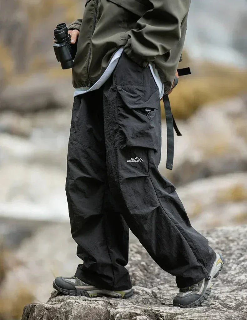Men Trousers | Relaxed Fit with Cargo Pockets and Elastic Waist - Evergreen Outfits- Trousers