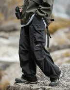 Men Trousers | Relaxed Fit with Cargo Pockets and Elastic Waist - Evergreen Outfits- Trousers