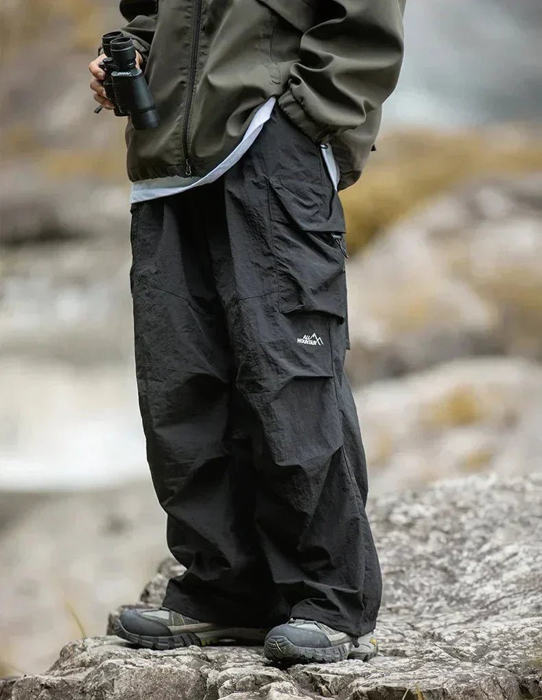 Men Trousers | Relaxed Fit with Cargo Pockets and Elastic Waist - Evergreen Outfits- Trousers