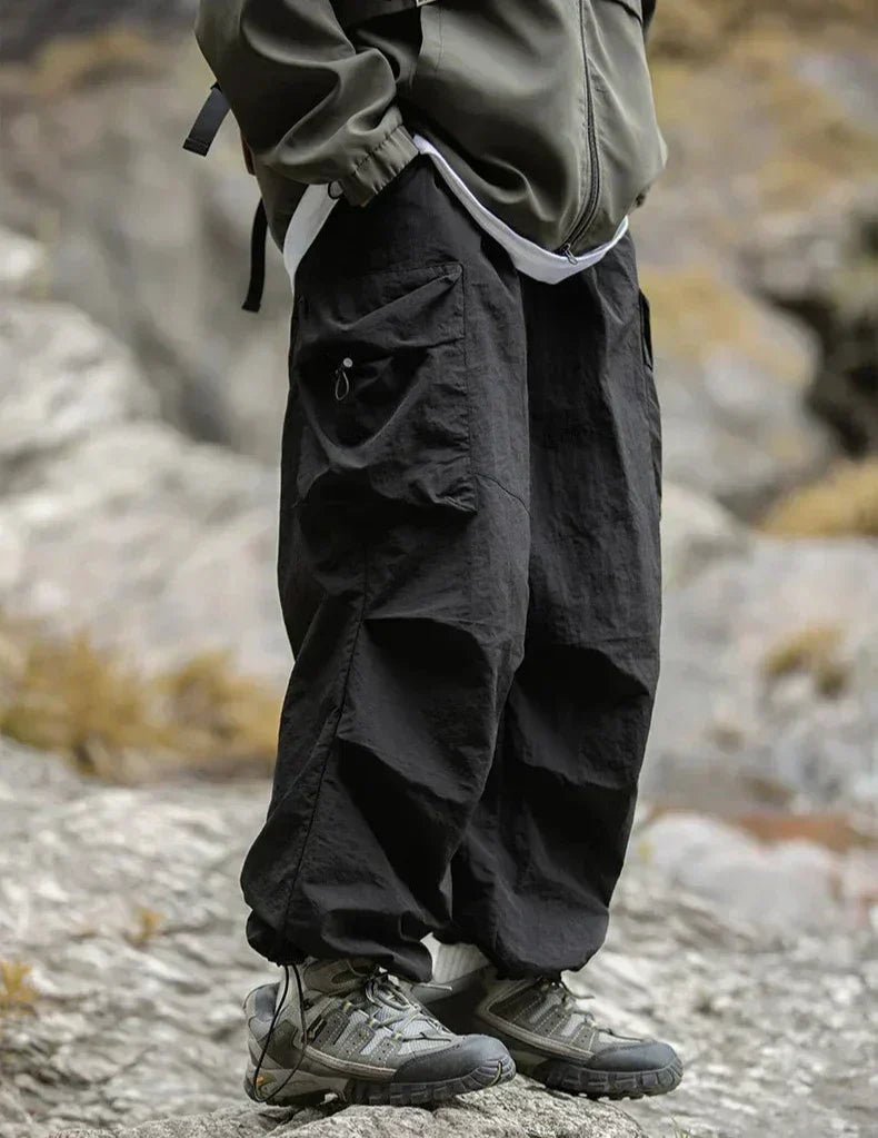 Men Trousers | Relaxed Fit with Cargo Pockets and Elastic Waist - Evergreen Outfits- Trousers