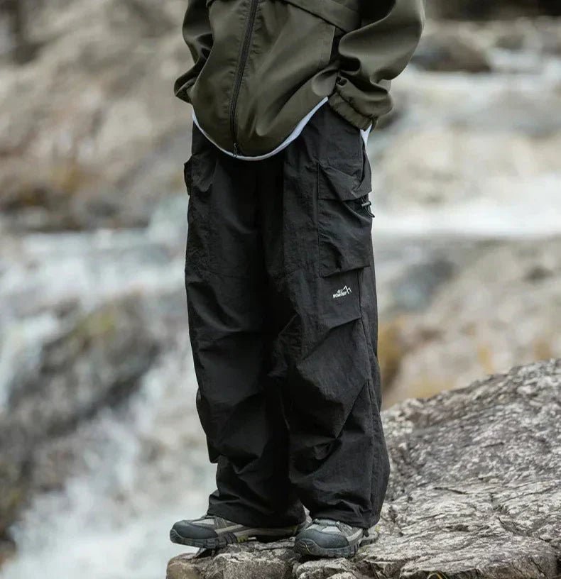 Men Trousers | Relaxed Fit with Cargo Pockets and Elastic Waist - Evergreen Outfits- Trousers