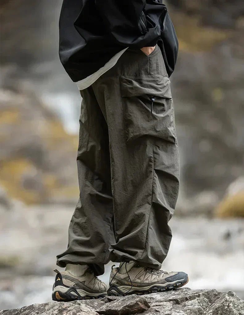 Men Trousers | Relaxed Fit with Cargo Pockets and Elastic Waist - Evergreen Outfits- Trousers