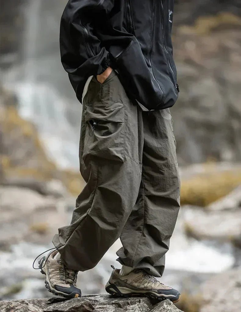 Men Trousers | Relaxed Fit with Cargo Pockets and Elastic Waist - Evergreen Outfits- Trousers