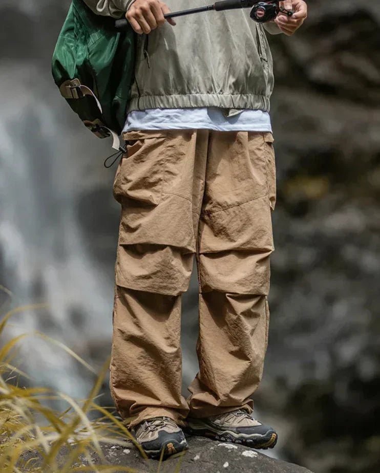 Men Trousers | Relaxed Fit with Cargo Pockets and Elastic Waist - Evergreen Outfits- Trousers