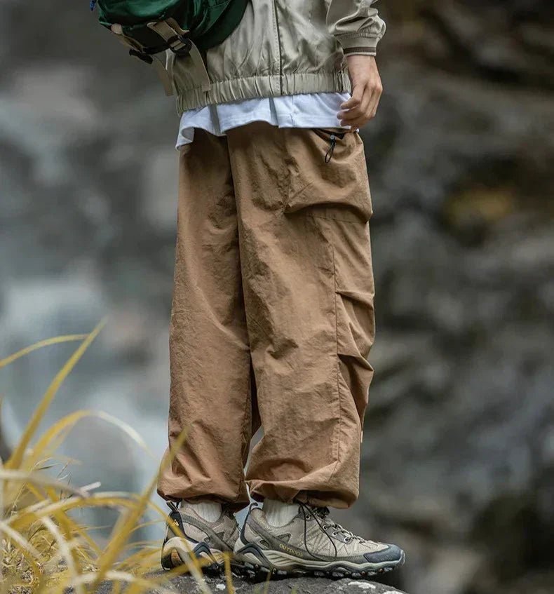 Men Trousers | Relaxed Fit with Cargo Pockets and Elastic Waist - Evergreen Outfits- Trousers