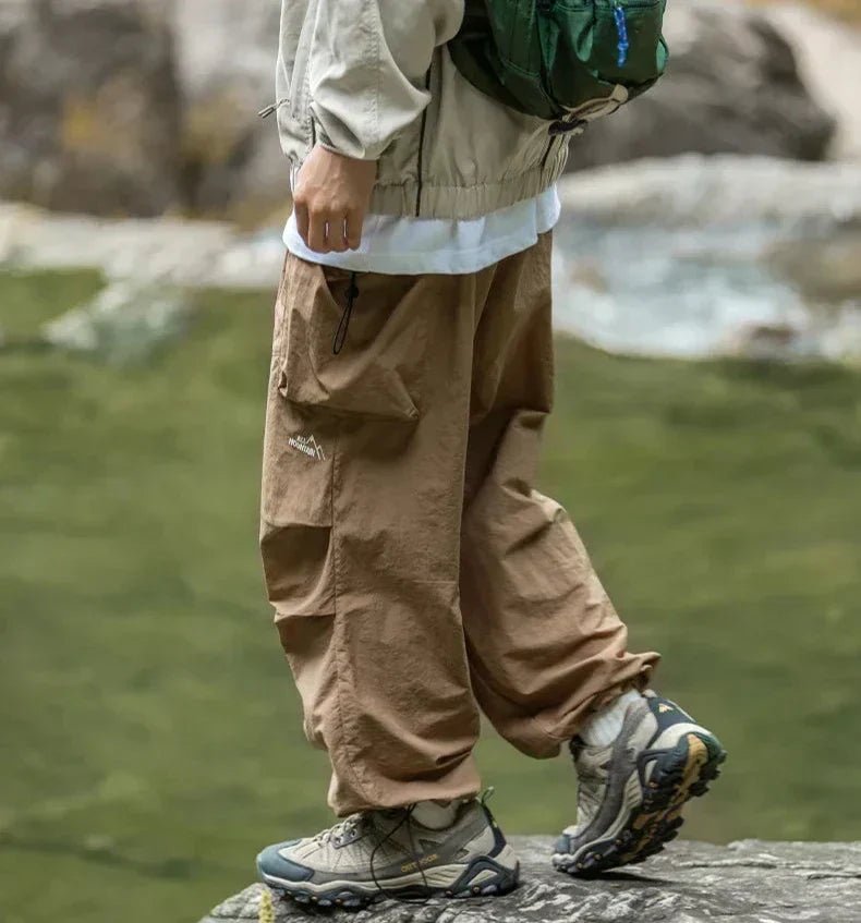 Men Trousers | Relaxed Fit with Cargo Pockets and Elastic Waist - Evergreen Outfits- Trousers