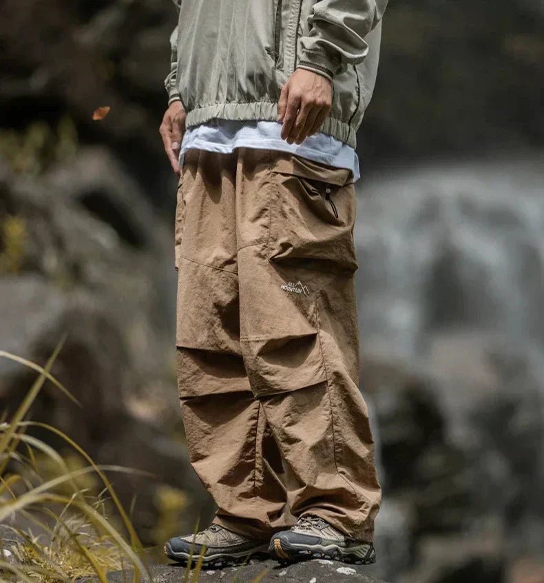 Men Trousers | Relaxed Fit with Cargo Pockets and Elastic Waist - Evergreen Outfits- Trousers