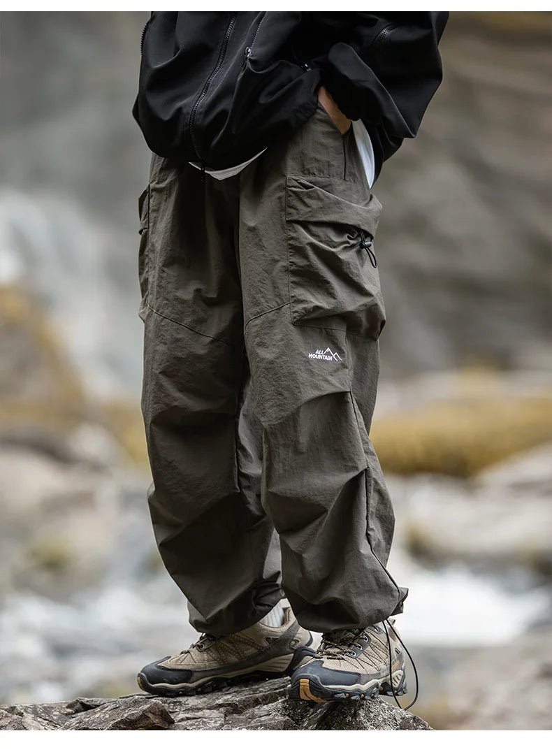 Men Trousers | Relaxed Fit with Cargo Pockets and Elastic Waist - Evergreen Outfits- Trousers