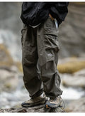 Men Trousers | Relaxed Fit with Cargo Pockets and Elastic Waist - Evergreen Outfits- Trousers