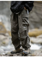 Men Trousers | Relaxed Fit with Cargo Pockets and Elastic Waist - Evergreen Outfits- Trousers