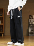 Men Trousers | Relaxed Wide-Leg Fit with Cargo Pockets - Evergreen Outfits- Trousers