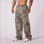 Men Trousers | Wide Leg Camouflage Print Elastic Waist - Evergreen Outfits- Trousers