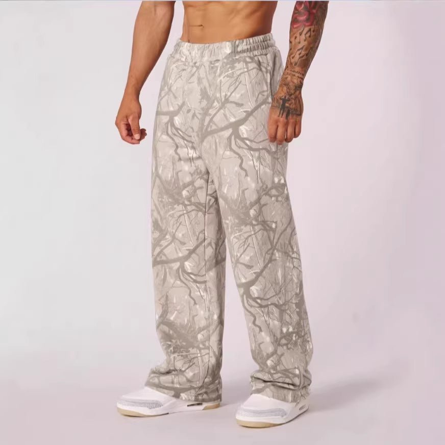 Men Trousers | Wide Leg Camouflage Print Elastic Waist - Evergreen Outfits- Trousers