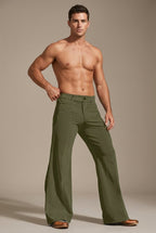 Men Trousers | Wide Leg Fit with Vertical Ribbed Stripe - Evergreen Outfits- Trousers