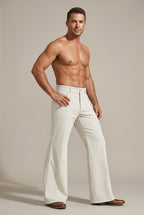 Men Trousers | Wide Leg Fit with Vertical Ribbed Stripe - Evergreen Outfits- Trousers
