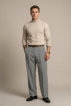 Men Trousers | Wide Leg High-Rise Fit with Front Pleats - Evergreen Outfits- Trousers