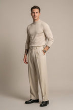 Men Trousers | Wide Leg High-Rise Fit with Front Pleats - Evergreen Outfits- Trousers