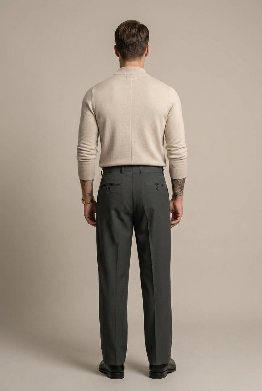 Men Trousers | Wide Leg High-Rise Fit with Front Pleats - Evergreen Outfits- Trousers