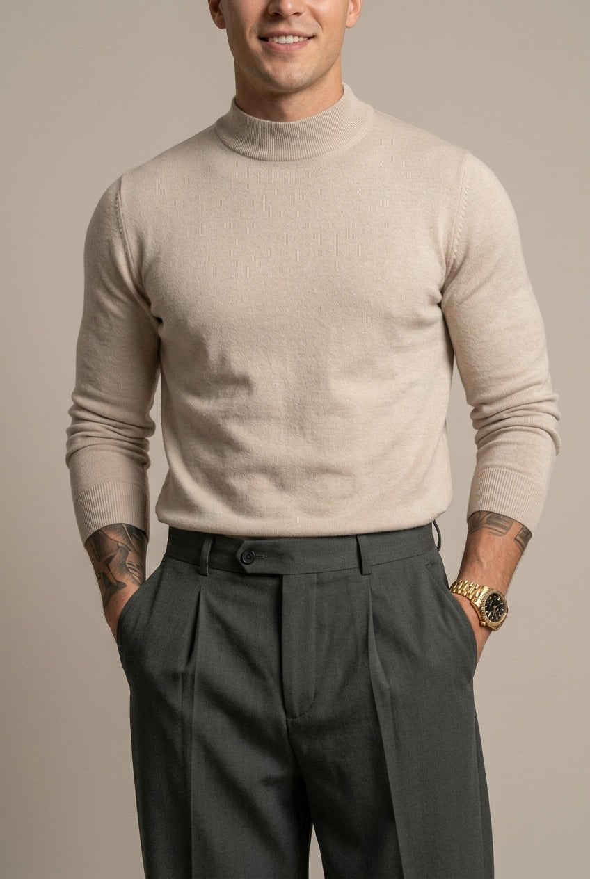 Men Trousers | Wide Leg High-Rise Fit with Front Pleats - Evergreen Outfits- Trousers