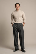 Men Trousers | Wide Leg High-Rise Fit with Front Pleats - Evergreen Outfits- Trousers