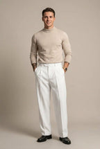 Men Trousers | Wide Leg High-Rise Fit with Front Pleats - Evergreen Outfits- Trousers