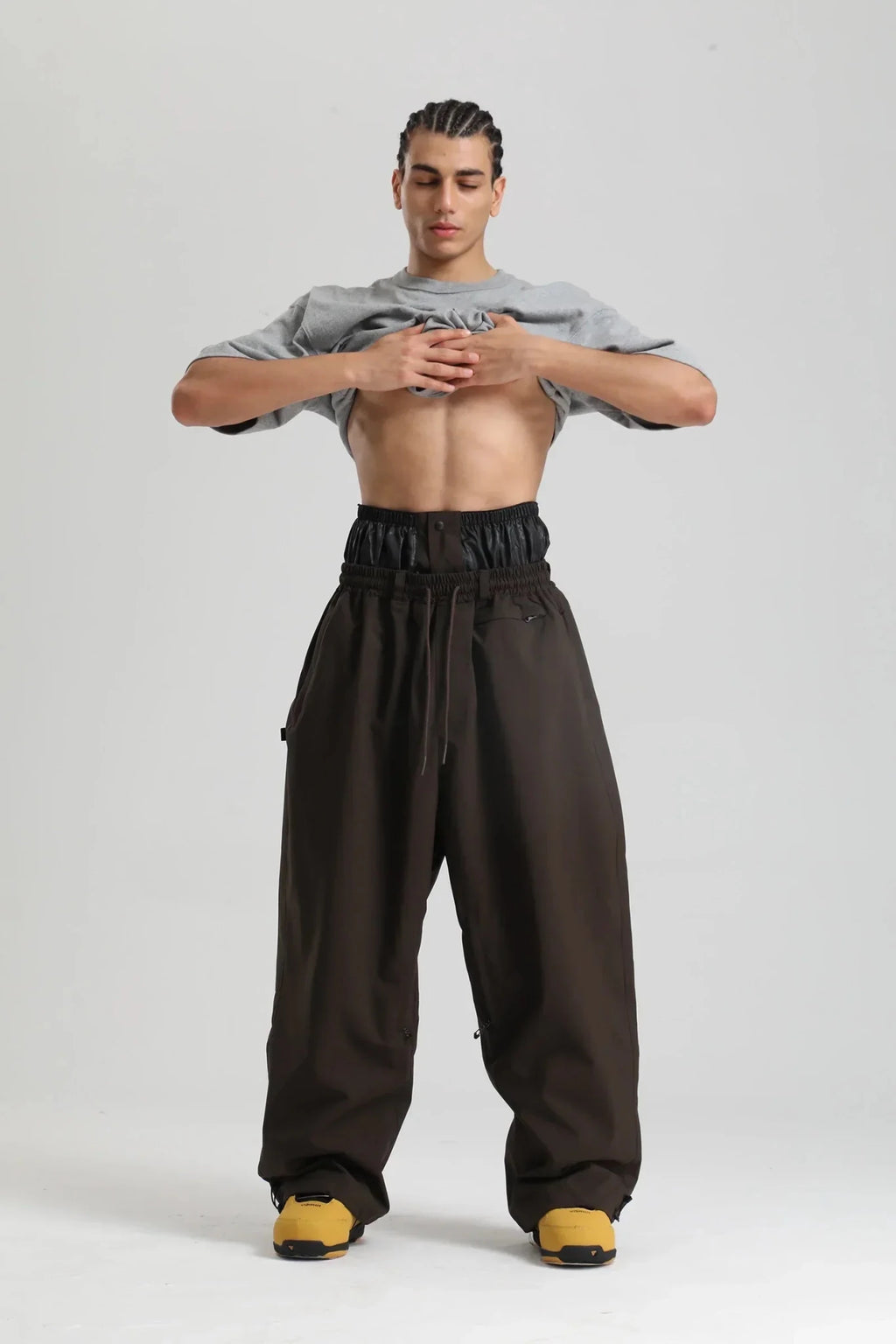 Men Trousers | Wide Leg High Waist Drawstring Cargo Fit - Evergreen Outfits- Trousers
