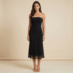 Midi Dress Women Bodycon Fit Strapless Neckline - Evergreen Outfits - Women Midi Dress
