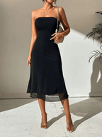 Midi Dress Women Bodycon Fit Strapless Neckline - Evergreen Outfits - Women Midi Dress