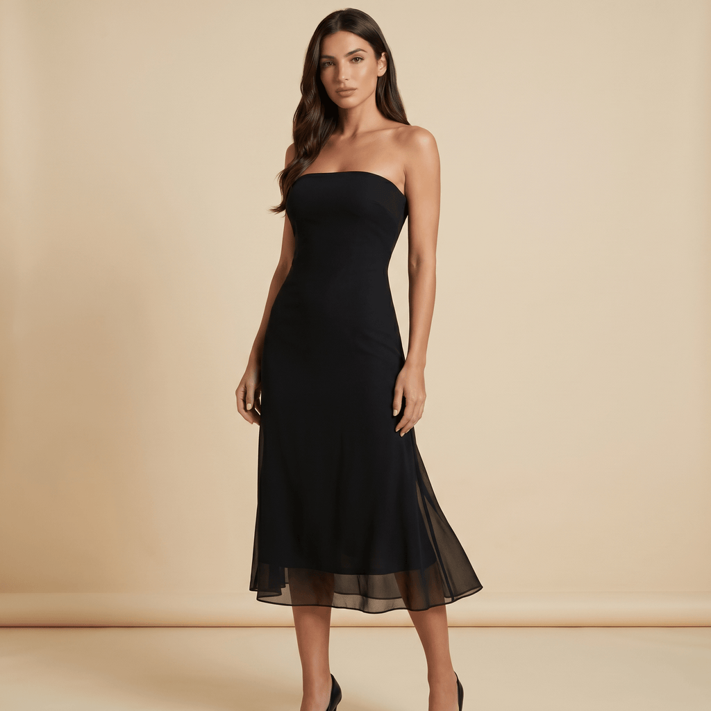 Midi Dress Women Bodycon Fit Strapless Neckline - Evergreen Outfits - Women Midi Dress