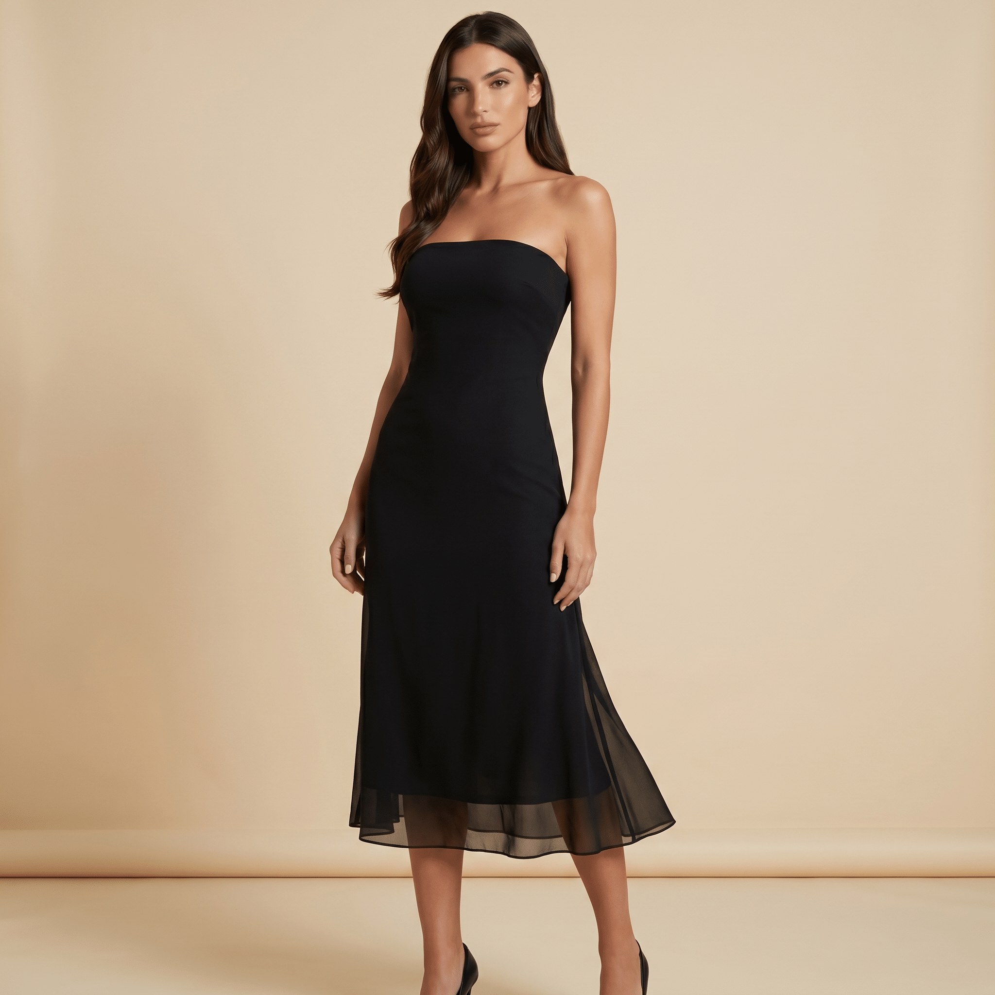 Midi Dress Women Bodycon Fit Strapless Neckline - Evergreen Outfits - Women Midi Dress