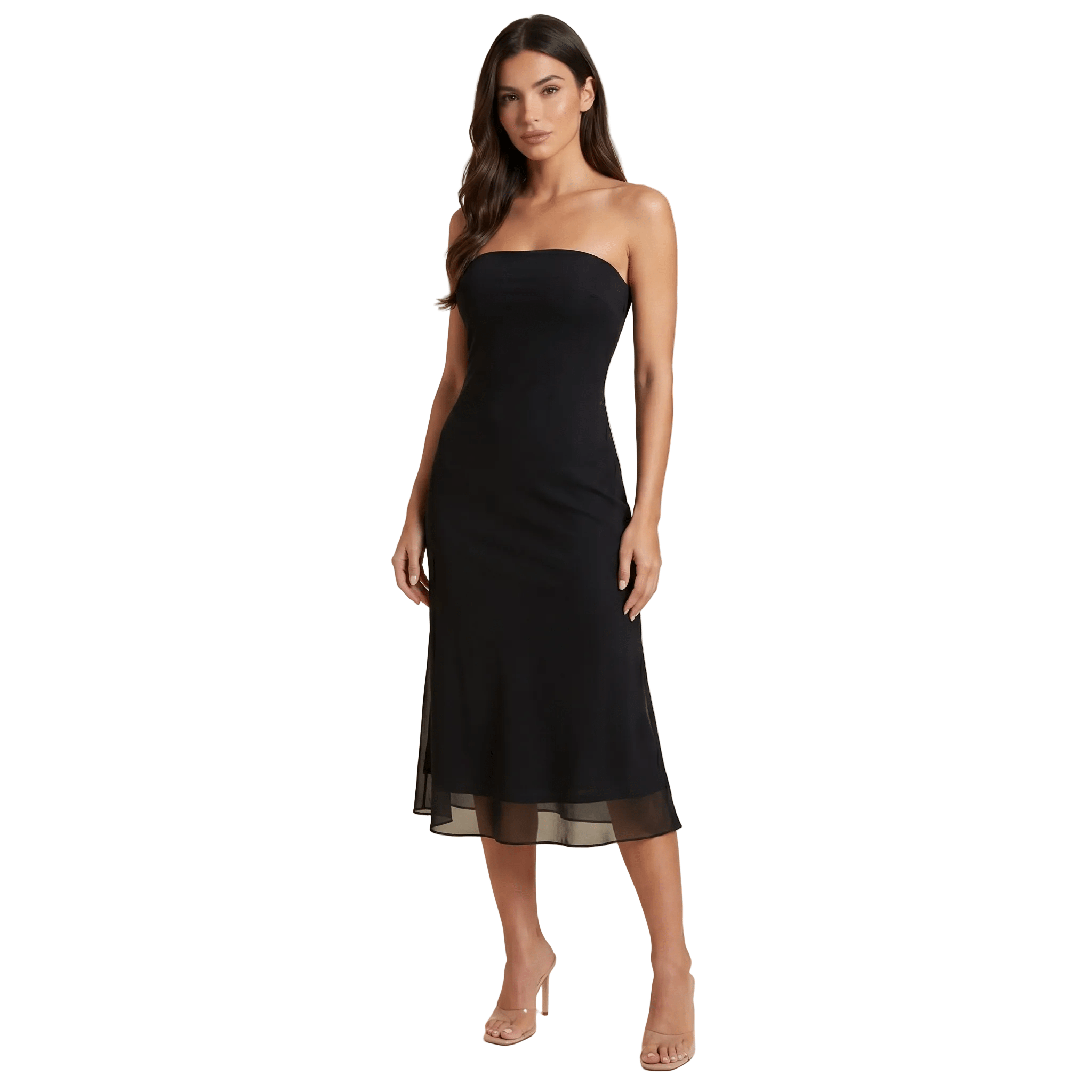 Midi Dress Women Bodycon Fit Strapless Neckline - Evergreen Outfits - Women Midi Dress