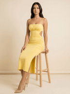 Midi Dress Women Bodycon Fit Strappy Pleated Design - Evergreen Outfits - Women Midi Dress