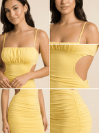 Midi Dress Women Bodycon Fit Strappy Pleated Design - Evergreen Outfits - Women Midi Dress