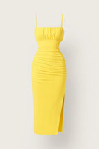 Midi Dress Women Bodycon Fit Strappy Pleated Design - Evergreen Outfits - Women Midi Dress