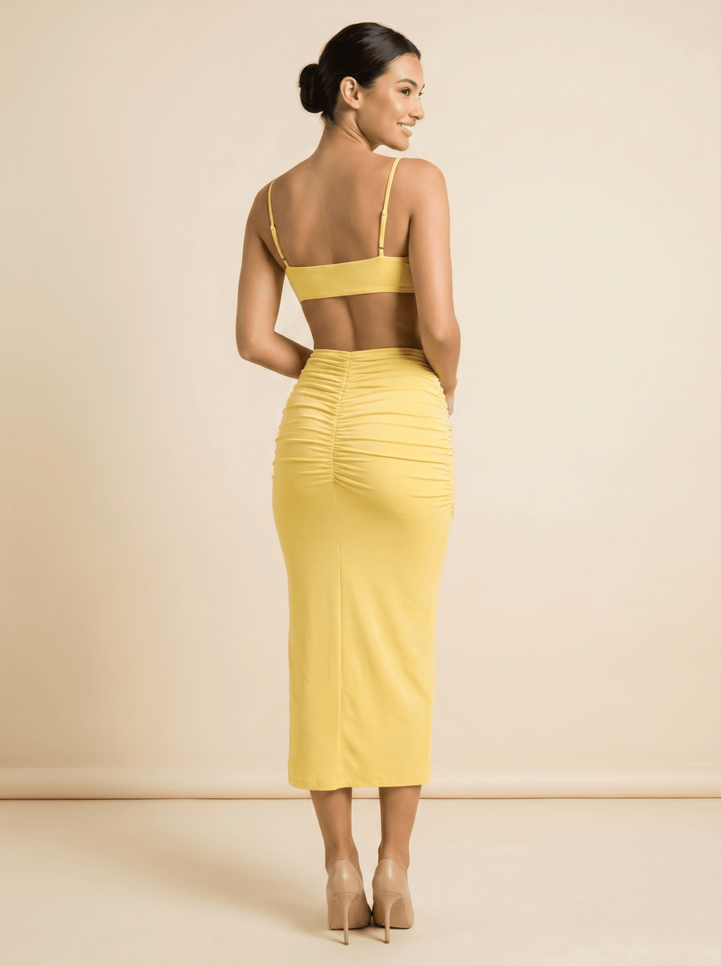 Midi Dress Women Bodycon Fit Strappy Pleated Design - Evergreen Outfits - Women Midi Dress