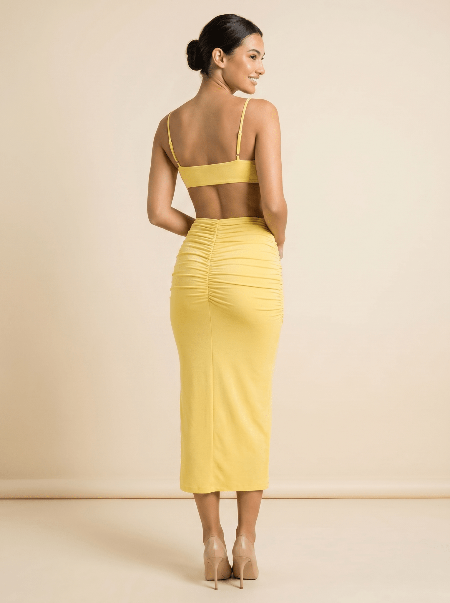 Midi Dress Women Bodycon Fit Strappy Pleated Design - Evergreen Outfits - Women Midi Dress