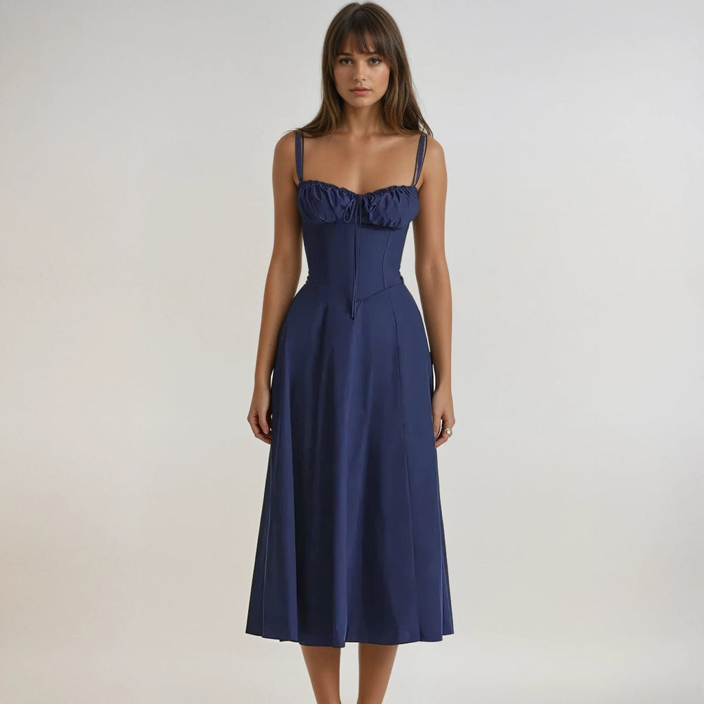 Midi Dress Women Corset Bodice Flared Skirt Structure - Evergreen Outfits - Women Midi Dress