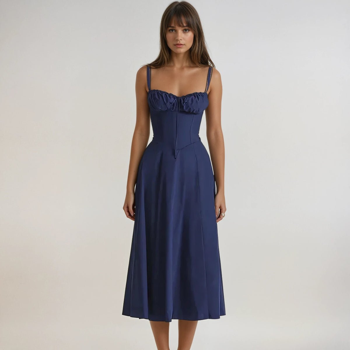 Midi Dress Women Corset Bodice Flared Skirt Structure - Evergreen Outfits - Women Midi Dress