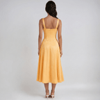 Midi Dress Women Corset Bodice Flared Skirt Structure - Evergreen Outfits - Women Midi Dress