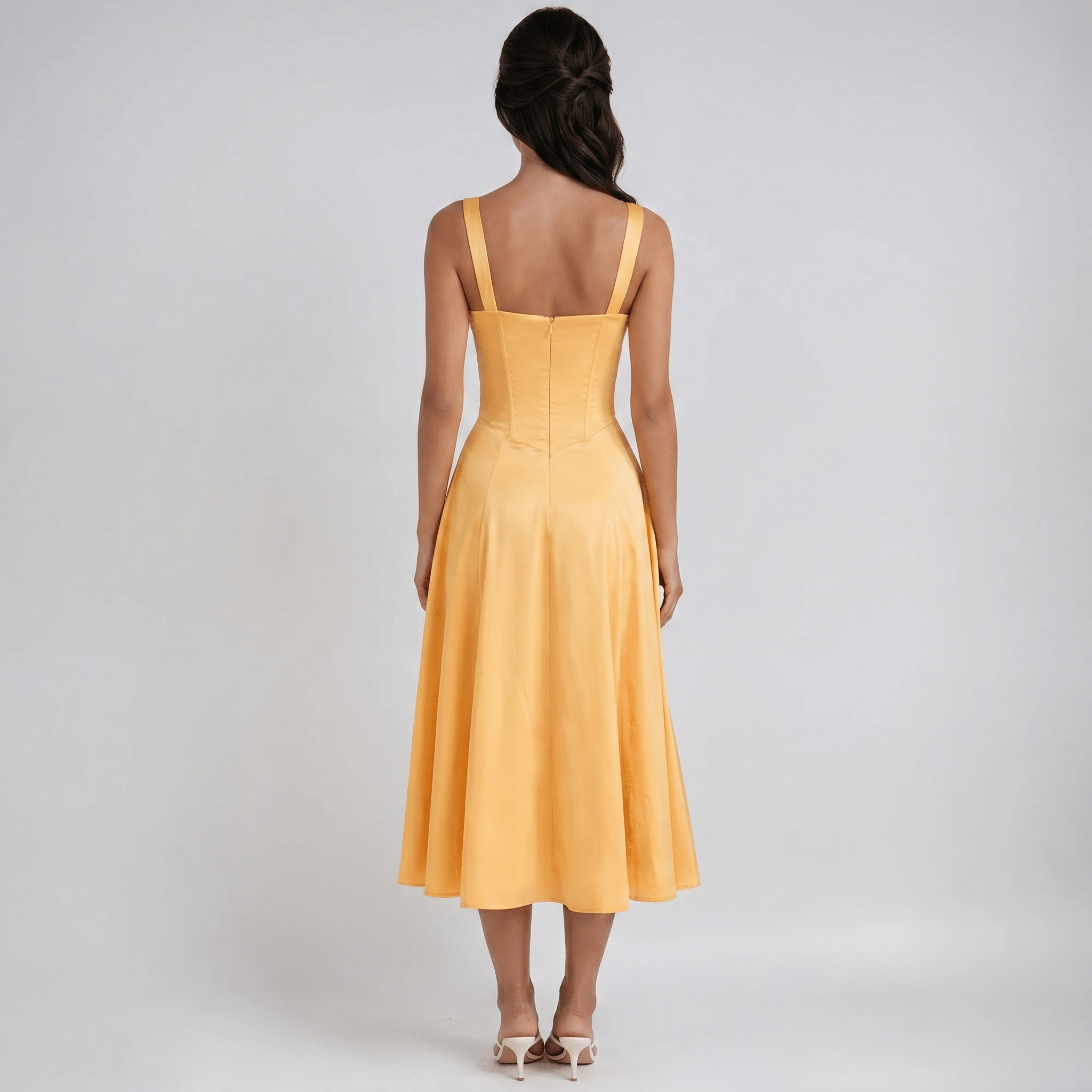 Midi Dress Women Corset Bodice Flared Skirt Structure - Evergreen Outfits - Women Midi Dress