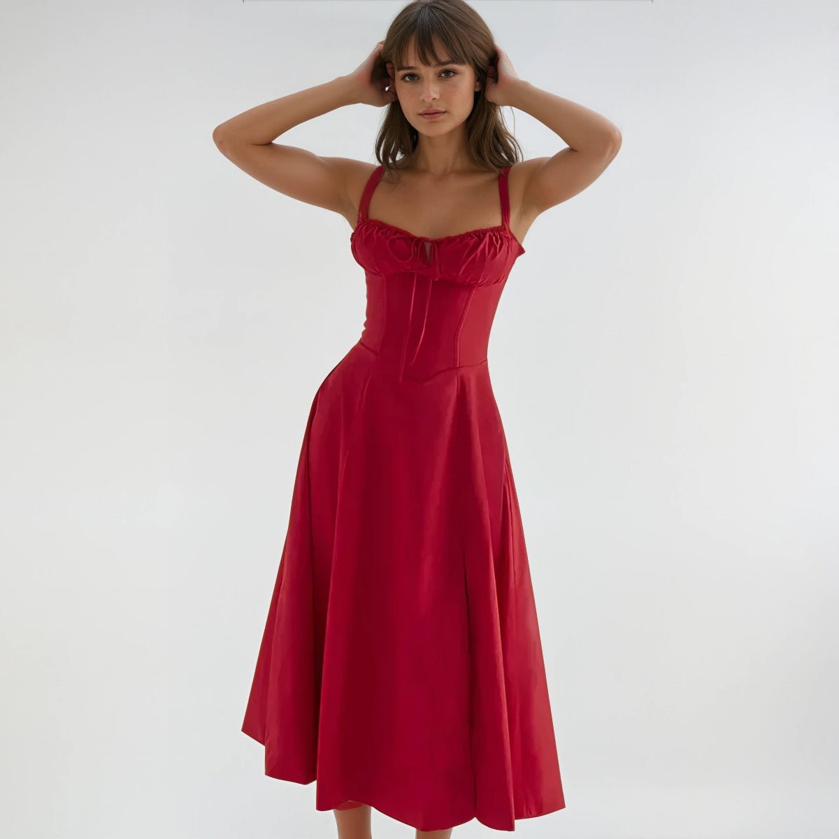 Midi Dress Women Corset Bodice Flared Skirt Structure - Evergreen Outfits - Women Midi Dress