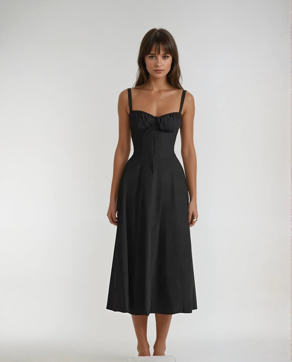 Midi Dress Women Corset Bodice Flared Skirt Structure - Evergreen Outfits - Women Midi Dress